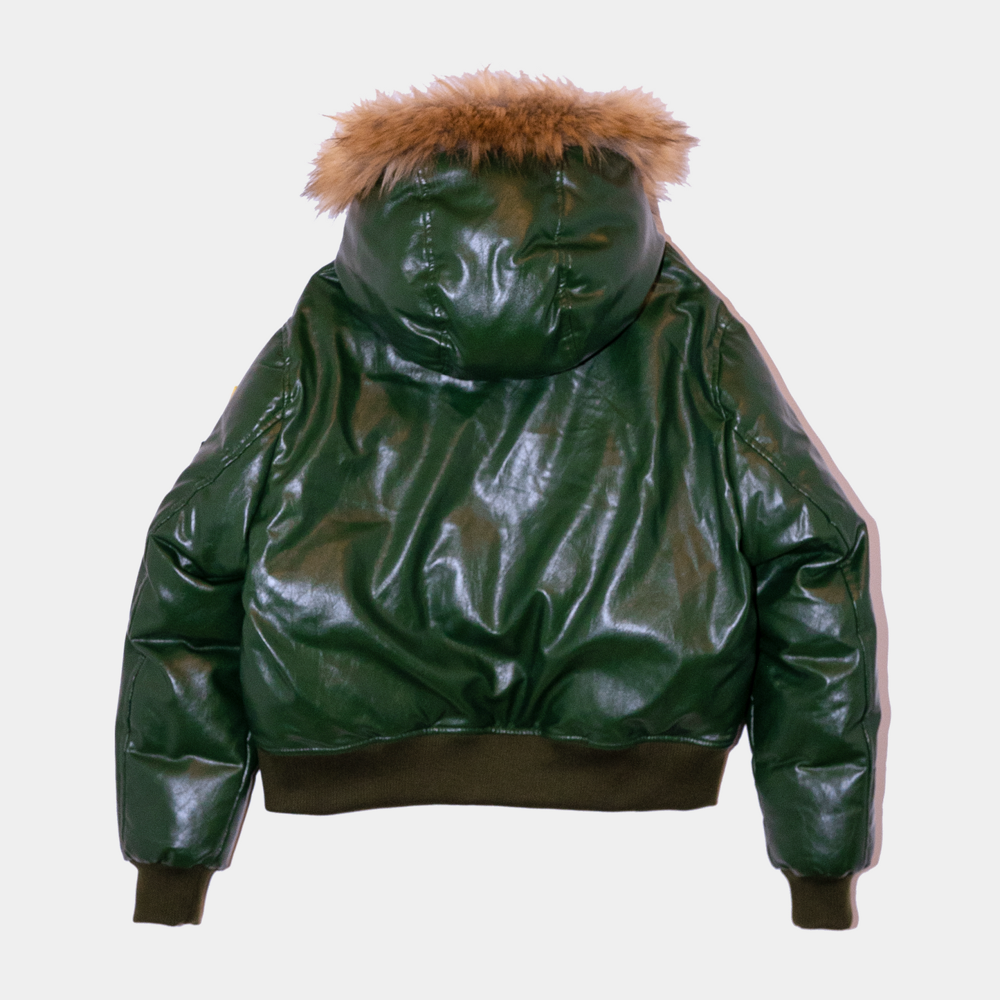 Fur Hooded Leather Bomber (Forest)