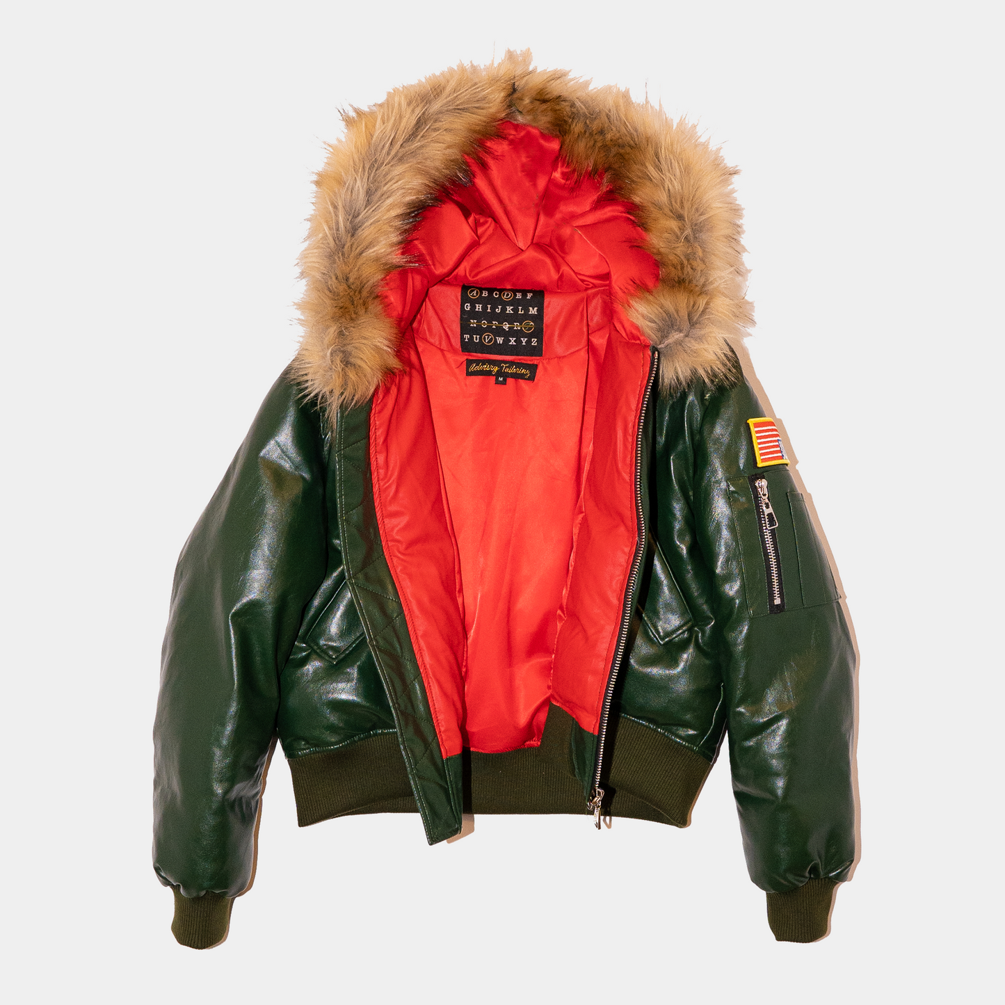 Fur Hooded Leather Bomber (Forest)