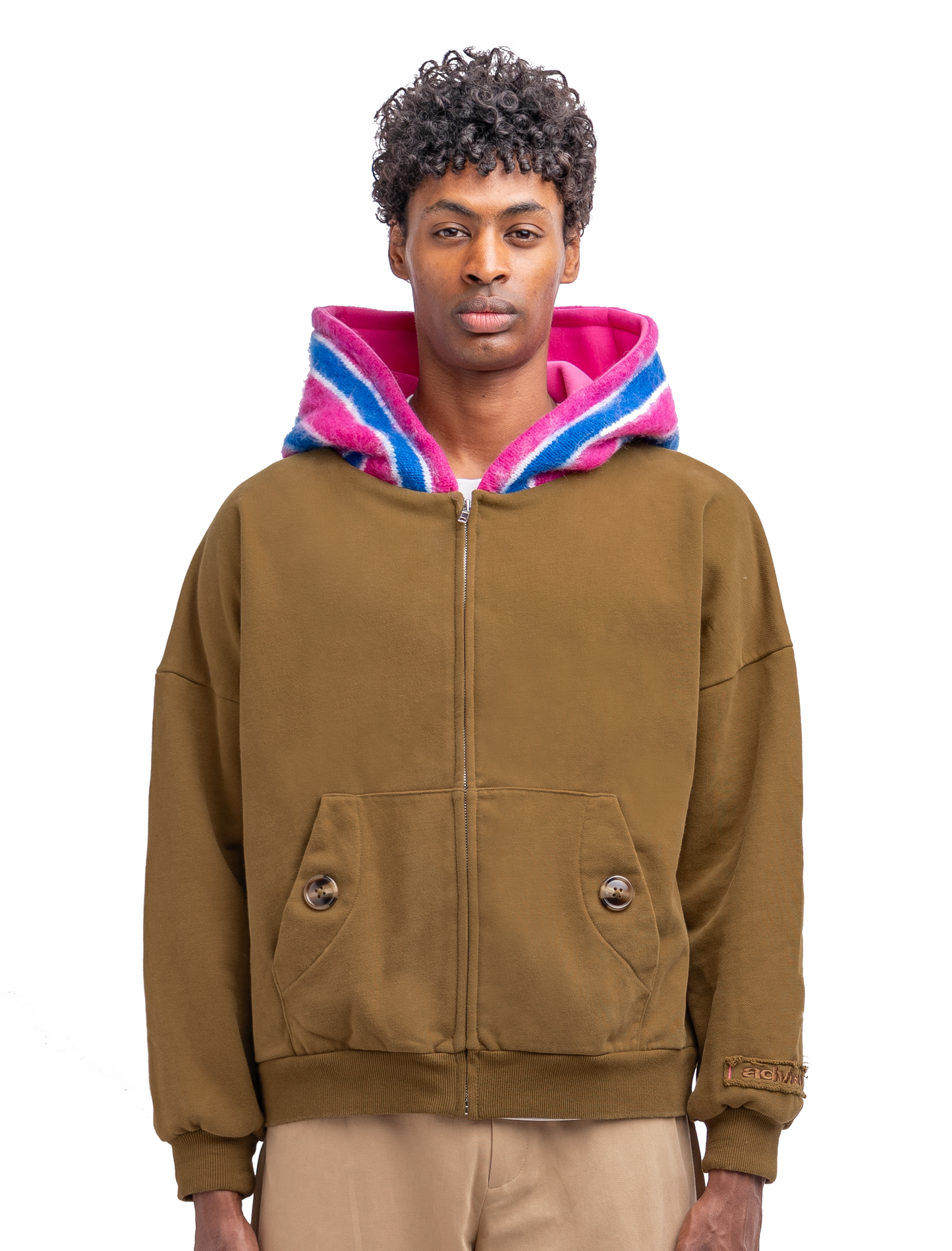 KNIT HOOD ZIP UP (Olive)