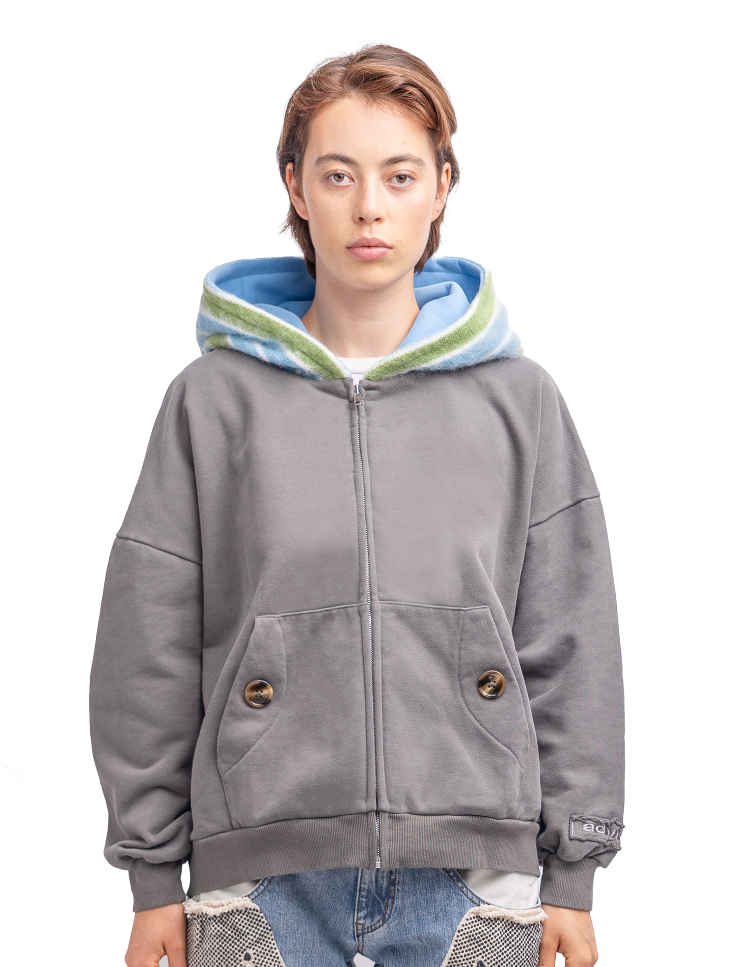 KNIT HOOD ZIP UP (Grey)