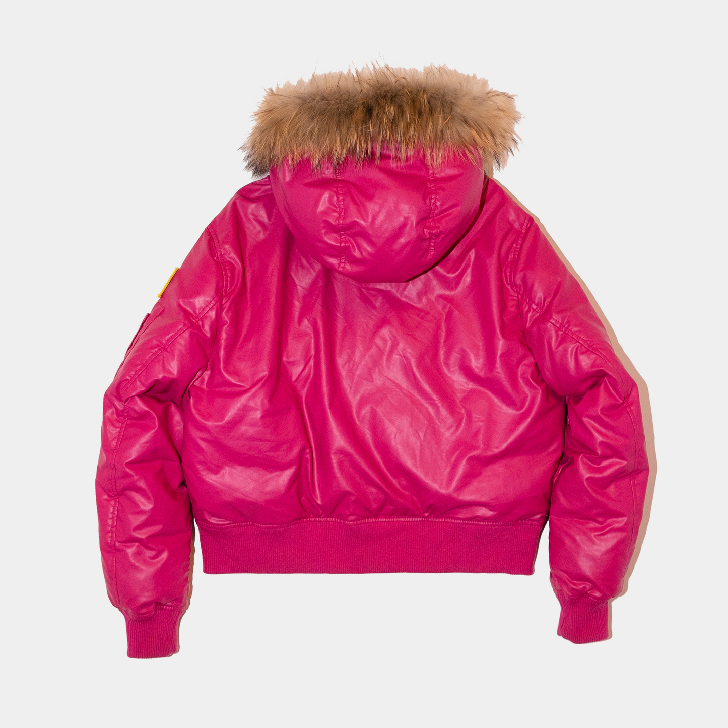 Fur Hooded Leather Bomber (Pink)